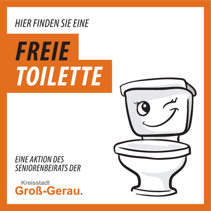 Aufkleber „Freie Toilette“ mit der Skizze eines Spülklosetts mit einem Lachgesicht